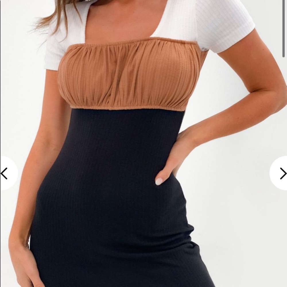 Missguided White Colourblock Rib Ruched mini dress